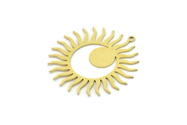 Brass Sun Charm, 4 Raw Brass Sun Charms With 1 Loop, Findings (33x31x0.60mm) SMP0775
