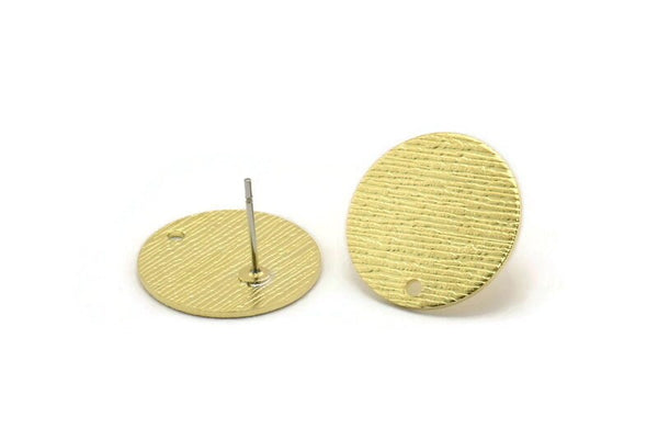 Brass Round Earring, 6 Textured Raw Brass Round Stud Earrings With 1 Hole (18x0.80mm) A1863 A3906