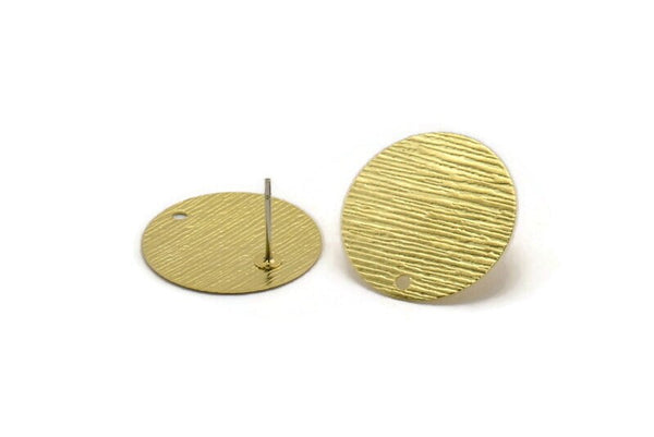 Brass Round Earring, 8 Textured Raw Brass Round Stud Earrings With 1 Hole (20x0.40mm) A1866 A3858