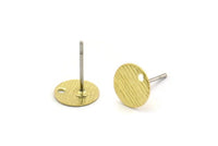 Brass Round Earring, 12 Textured Raw Brass Round Stud Earrings With 1 Hole (8x0.40mm) A1864 A3087