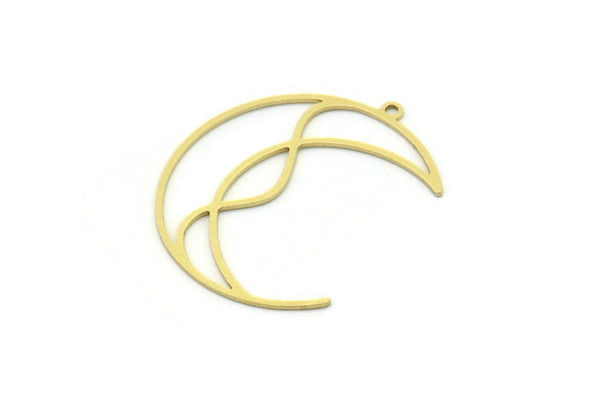 Brass Moon Charm, 6 Raw Brass Crescent Moon Charms With 1 Loop, Findings (31.5x12x0.60mm) SMP0785