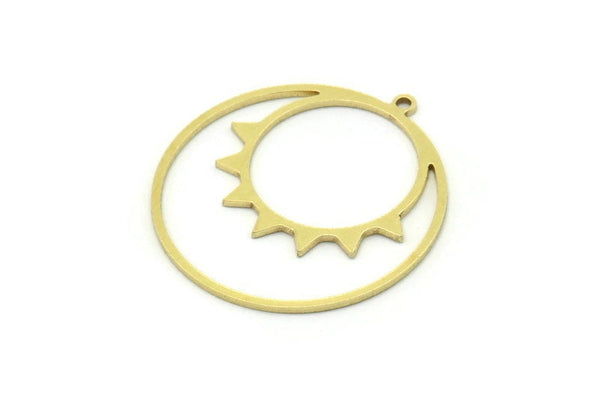 Brass Round Charm, 4 Raw Brass Sun Charms With 1 Loop, Charm Pendants (30x28x0.80mm) SMP0786