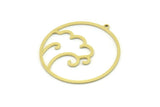 Brass Round Charm, 2 Raw Brass Wavy Patterned Round Shaped Charms With 1 Loop, Charm Pendants (34x32x0.80mm) SMP0788