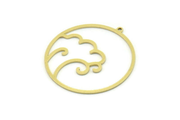 Brass Round Charm, 2 Raw Brass Wavy Patterned Round Shaped Charms With 1 Loop, Charm Pendants (34x32x0.80mm) SMP0788
