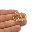 Brass Round Charm, 2 Raw Brass Wavy Patterned Round Shaped Charms With 1 Loop, Charm Pendants (34x32x0.80mm) SMP0788
