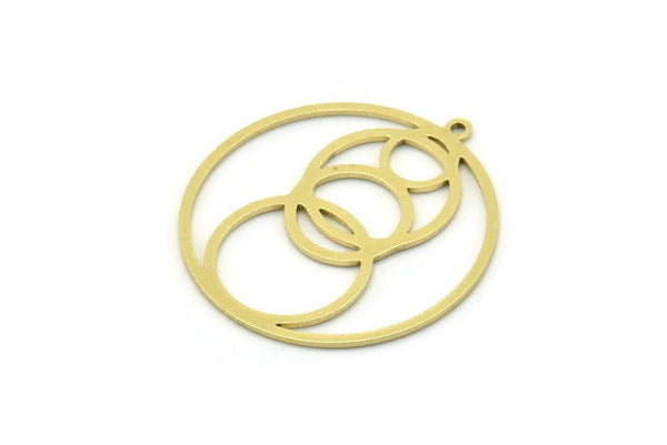 Brass Round Charm, 4 Raw Brass Round Charm With 1 Loop, Charm Pendants (30x28x0.80mm) SMP0797