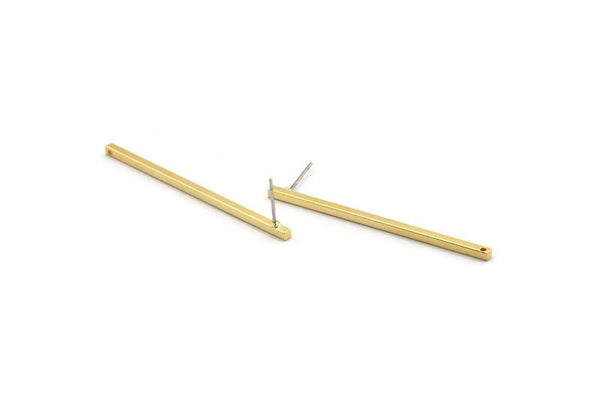 Earring Studs, 8 Raw Brass - Bar Earrings - Brass Bar Earrings With 1 Hole - Earrings (2x50mm) BS 1754 A3938