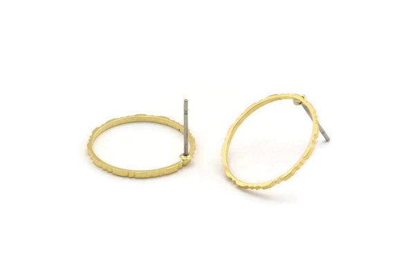 Brass Circle Earring, 8 Textured Raw Brass Circle Stud Earrings (18x0.8x1mm) BS 2318 A2900