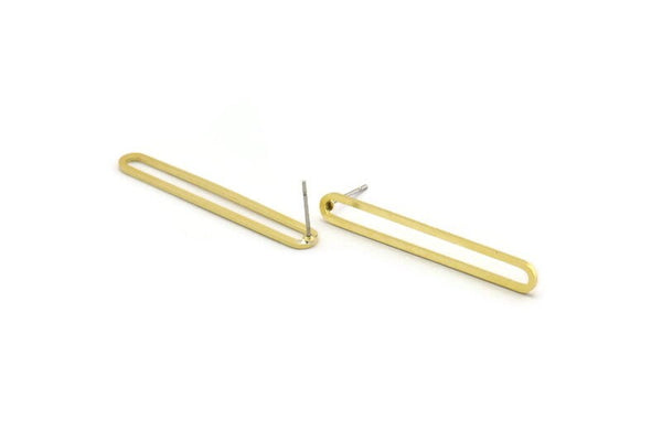 Brass Oval Earring, 8 Raw Brass Oval Stud Earrings (42x6x1mm) A4791 A6878