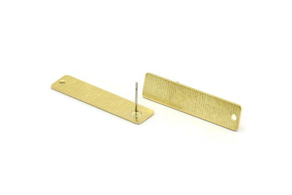 Brass Rectangle Earring, 6 Textured Raw Brass Rectangle Stud Earrings With 1 Hole (35x8x0.80mm) A1882 A3905