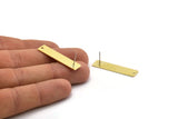Brass Rectangle Earring, 6 Textured Raw Brass Rectangle Stud Earrings With 1 Hole (35x8x0.80mm) A1882 A3905