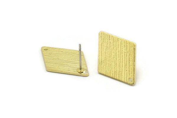 Brass Diamond Earring, 6 Textured Raw Brass Diamond Shaped Stud Earrings With 1 Hole (24x17x0.80mm) A1915 A3948
