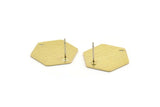 Brass Hexagon Earring, 4 Textured Raw Brass Hexagon Stud Earrings With 1 Hole (23x20x0.80mm) A1893 A3929