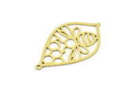 Brass Drop Charm, 6 Raw Brass Bee And Honeycomb Patterned Drop Shaped Charms With 1 Loop, Charm Pendants (32x19x0.60mm) SMP0804