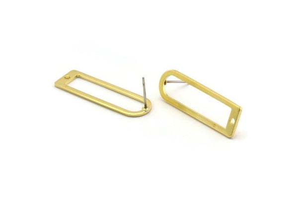 D Shaped Earring, 4 Raw Brass D Shaped Stud Earrings With 1 Hole (32x10x1mm) BS 1934 A3932