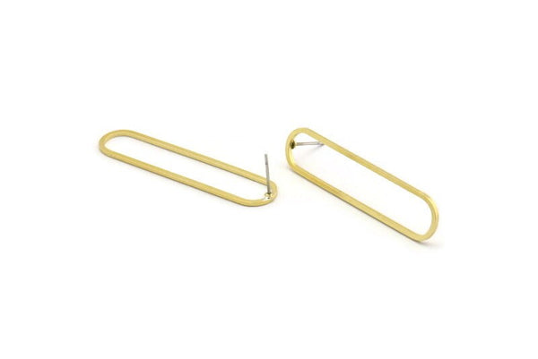 Brass Oval Earring, 8 Raw Brass Oval Stud Earrings (47x11x1mm) A4777 A3854