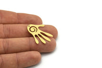 Brass Hand Charm, 6 Raw Brass Hand Charms With 1 Hole, Earrings, Findings (32x25x0.60mm) SMP0806