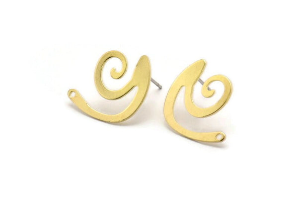 Brass Wavy Earring, 10 Raw Brass Wavy Shaped Stud Earrings With 1 Hole (18x15x0.60mm) D961 A6873