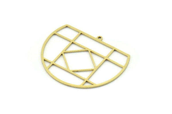 Brass D Shaped Charm, 2 Raw Brass D Shaped Charms With 1 Loop, Earrings, Findings (30x37x0.80mm) SMP0807