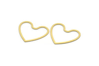 Brass Heart Charm, 24 Raw Brass Heart Connectors, Findings (25x28.5x0.60mm) A3924