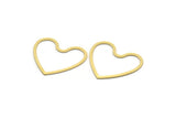 Brass Heart Charm, 24 Raw Brass Heart Connectors, Findings (25x28.5x0.60mm) A3924