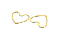 Brass Heart Charm, 24 Raw Brass Heart Connectors, Findings (25x28.5x0.60mm) A3924