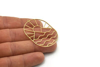 Brass Oval Charm, Raw Brass Rising Sun And Mount Patterned Oval Shaped Charm With 1 Loop, Charm Pendants (48x34x0.80mm) SMP0810
