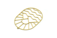 Brass Oval Charm, Raw Brass Rising Sun And Mount Patterned Oval Shaped Charm With 1 Loop, Charm Pendants (48x34x0.80mm) SMP0810