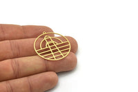 Brass Round Charm, 2 Raw Brass Lighthouse Charms With 1 Loop, Findings (34x32x0.60mm) SMP0817