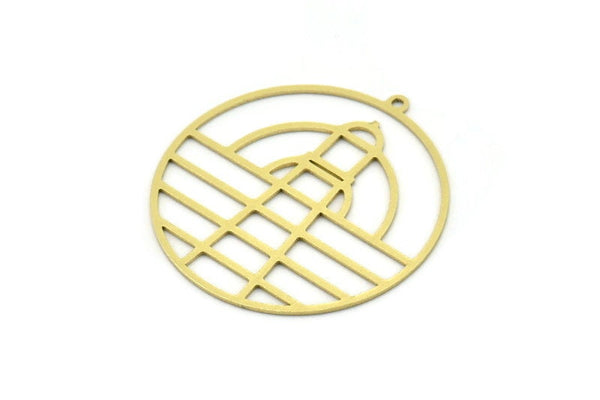 Brass Round Charm, 2 Raw Brass Lighthouse Charms With 1 Loop, Findings (34x32x0.60mm) SMP0817