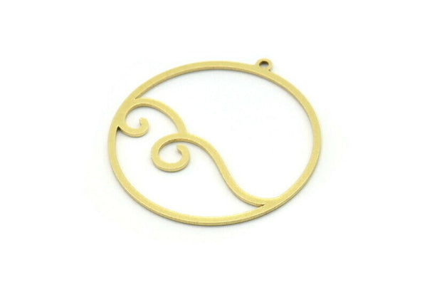Brass Round Charm, 2 Raw Brass Round Charm With 1 Loop, Charm Pendants (34x32x0.80mm) SMP0821