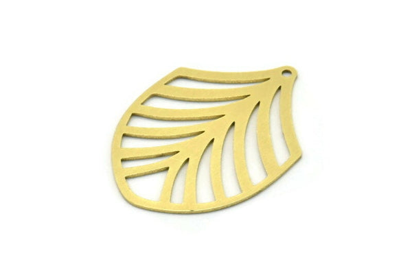 Brass Leaf Charm, 4 Raw Brass Leaf Charms With 1 Hole, Charm Pendants, Findings (31x23x0.60mm) SMP0826