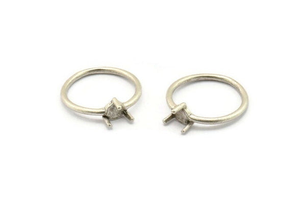 Claw Ring Setting, 2 Antique Silver Plated Brass 4mm Ring Settings With 3 Claws, Ring Blanks N0286