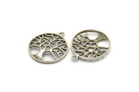 Silver Round Charm, 2 Antique Silver Plated Brass Tree Charms With 1 Loop, Pendants, Findings (29x25x3mm) N2423