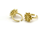 Brass Ring Settings, Raw Brass Flower Ring With 1 Round Shaped Stone Setting - Pad Size 4mm N2422