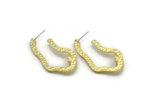 Earring Studs, 2 Raw Brass - Irregular Shaped Stud Earrings With Pad For 7mm Stone - Brass Earrings - Earrings (43x23x1.8mm) N2417