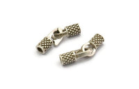Leather Hook Caps, 2 Antique Silver Plated Brass Leather Cord Ends, Hook Ends For 3mm Leather Cord (16x13x5.5mm) N0308
