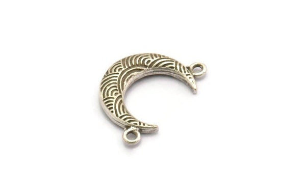 Silver Moon Charm, 2 Antique Silver Plated Brass Textured Horn Charms, Pendant, Jewelry Finding (19x6x4.40mm) N0201