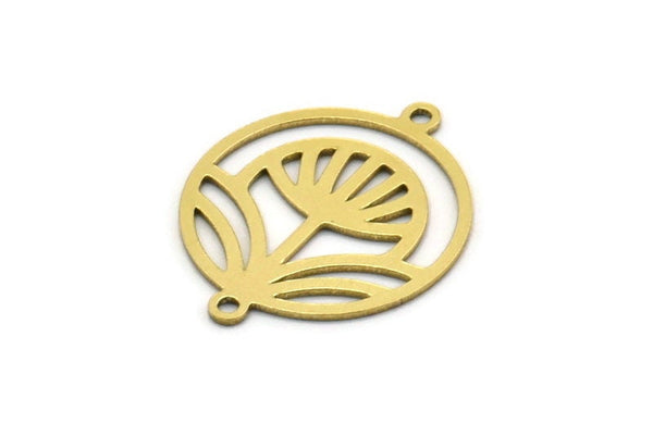 Brass Round Charm, 8 Raw Brass Flower Charm With 2 Loops, Connectors, Findings (22x18x0.60mm) SMP0599