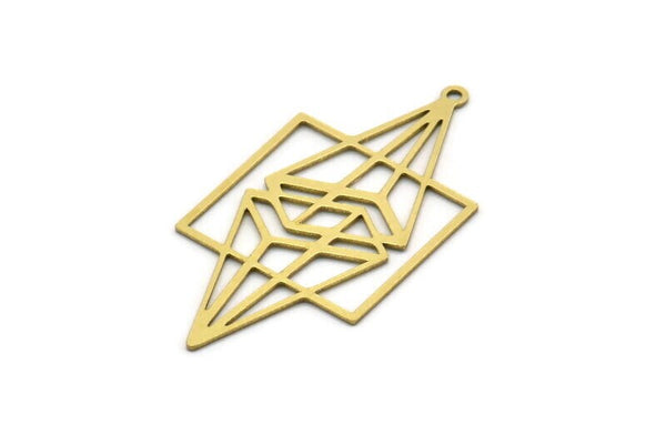 Brass Diamond Charm, 4 Raw Brass Diamond Shaped Charms With 1 Loop, Pendant Findings (41x21x0.60mm) SMP0601