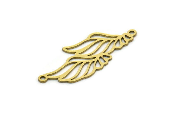 Brass Wing Charm, 8 Raw Brass Wing Charms With 2 Loops, Charm Pendants, Connector Findings (33x13x0.60mm) SMP0603