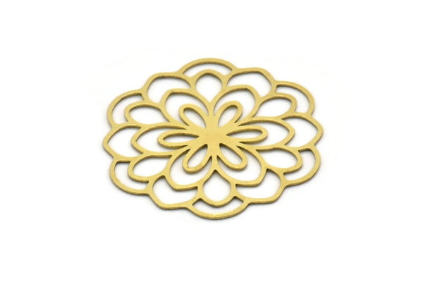 Brass Flower Charm, 2 Raw Brass Flower Shaped Charms, Charm Pendants, Earring Findings (38x36x0.60mm) SMP0605