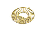 Brass Round Charm, 2 Raw Brass Rising Sun Patterned Round Shaped Charms With 1 Loop, Charm Pendants (40x38x0.60mm) SMP0612