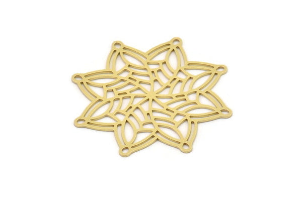 Brass Flower Charm, 2 Raw Brass Flower Charms, Charm Pendants (40x37x0.60mm) SMP0862