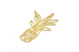 Brass Flower Charm, 4 Raw Brass Potted Plant Shaped Charms With 1 Loop, Findings (44x28x0.60mm) SMP0867
