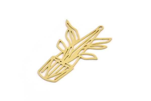 Brass Flower Charm, 4 Raw Brass Potted Plant Shaped Charms With 1 Loop, Findings (44x28x0.60mm) SMP0867