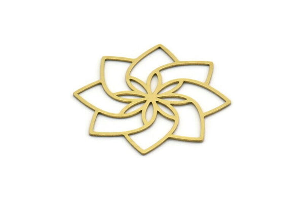 Brass Flower Charm, 4 Raw Brass Flower Shaped Charms, Charm Pendants, Earring Findings (34x31x0.60mm) SMP0625