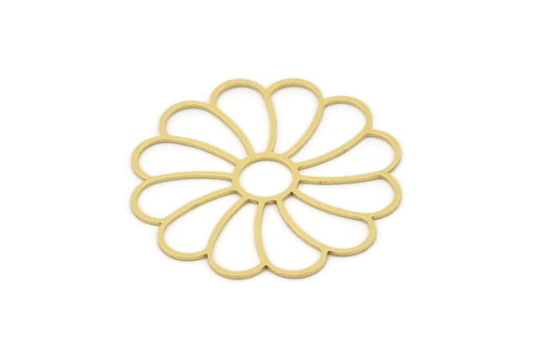 Brass Flower Charm, 2 Raw Brass Flower Charms, Charm Pendants (36x35x0.60mm) SMP0870