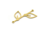 Brass Leaf Charm, 12 Raw Brass Leaf Charms With 2 Loops, Connectors (30x18x0.80mm) SMP0629
