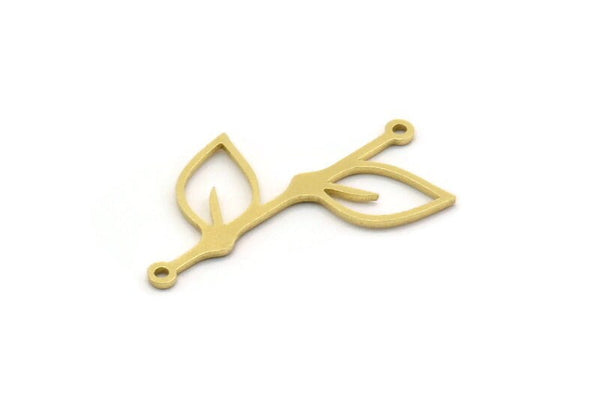 Brass Leaf Charm, 12 Raw Brass Leaf Charms With 2 Loops, Connectors (30x18x0.80mm) SMP0629